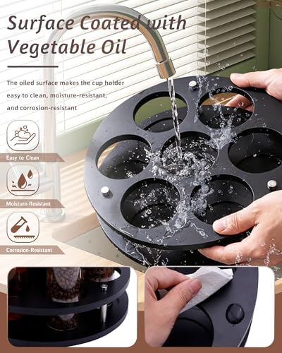 Rotating Wood Tumbler Organizer, 30 oz 40 oz Spinning Turnable Tumblers Holder, 360° Rotatable 7 Large Cups Bottle Tumbl
