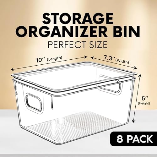 Clear Plastic Storage Bins with Lids, Perfect for Kitchen Organization or Pantry Organization and Storage, Stackable Fri