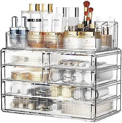 ZHIAI Stackable Storage Drawers, Acrylic Bathroom Counter Organizer Clear Makeup Organizers for Vanity, Kitchen Cabinets