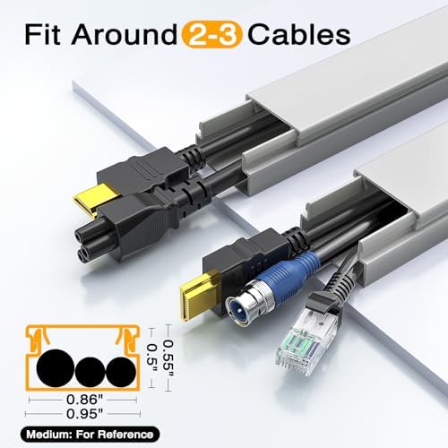Delamu Grey Cord Hider, 157in Cord Covers for 2-3 Wires on Wall, TV Cable Hider Wall, Wire Covers for Cords on Wall, Cab