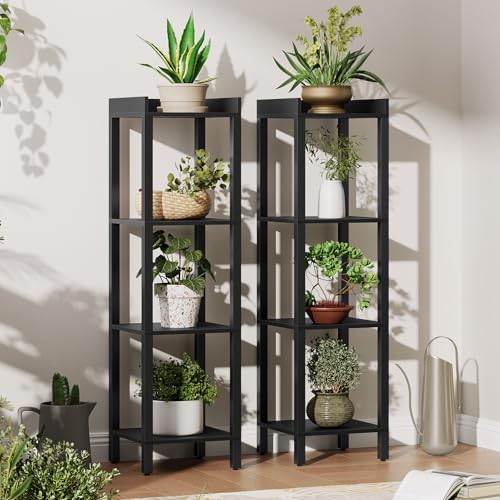 HOOBRO Small Bookcase, Industrial Style Bookshelf for Narrow Spaces, 4-Tier Square Book Shelf Stand, Easy to Install, Wo