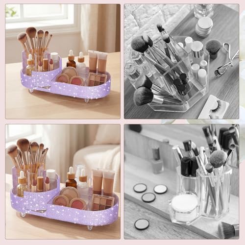Rotating Makeup Organizer Vanity, Purple, Pearl