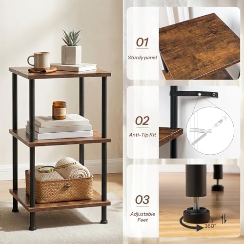 HOOBRO 3-Tier Corner Shelf Stand, Corner Square Rack Display Shelf, Tall Storage Plant Stand, Bookcase for Small Spaces,