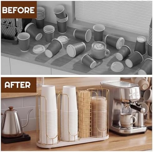 Geelin 18oz Adjustable Coffee Cup Dispenser with Wooden Base, Cup and Lid Holder, Cups Holder Organizer for Coffee Pod S