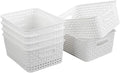 4-Pack Small Storage Baskets, Woven Plastic Basket, White | 10" x 7.7" x 4", Home Organization, Space - Saving Storage, Stylish Design, Organizer Baskets for Cabinet, Closet, Office