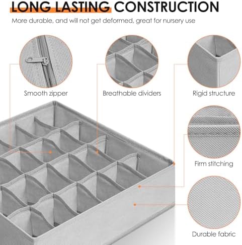 Criusia 16 Pack Sock Underwear Drawer Organizer, 96 Cells Dresser Organizer for Baby Clothes, Foldable Fabric Closet Org