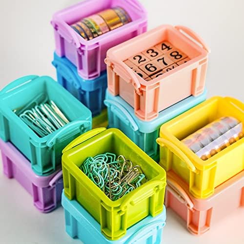 PTSGCAI Cute Small Stackable Mini Storage Box with Lid, 8 Kinds of Macaron Color Plastic Organizer Container for Jewelry