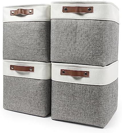 Bagnizer 13x13 Cube Storage Bins, Collapsible Fabric Storage Box, 4 Pack Closet Baskets with Handles for Organizing, She