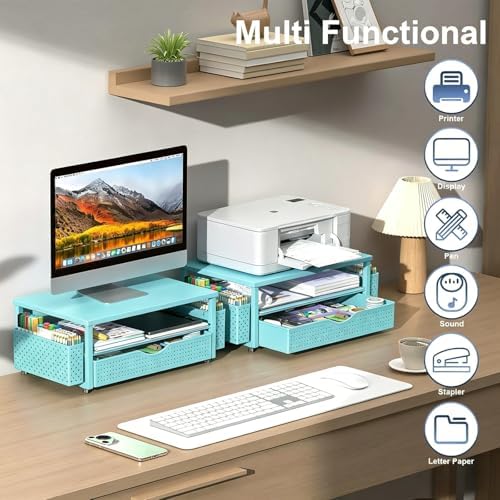 Spacrea Computer Monitor Stand with Drawer and 2 Pen Holders, Blue