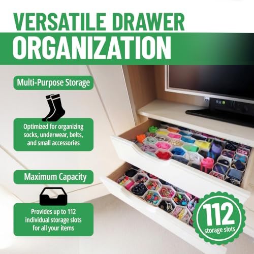 Evelots 4-Pack Honeycomb Drawer Organizers, 112 Cells, Expandable Dividers