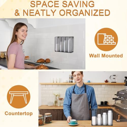 Wall Mount Portion Sauce Cup Lid Organizer 4 Compartments Iron Sauce Cup Dispenser Black Cup and Lid Holder Organizer Fi