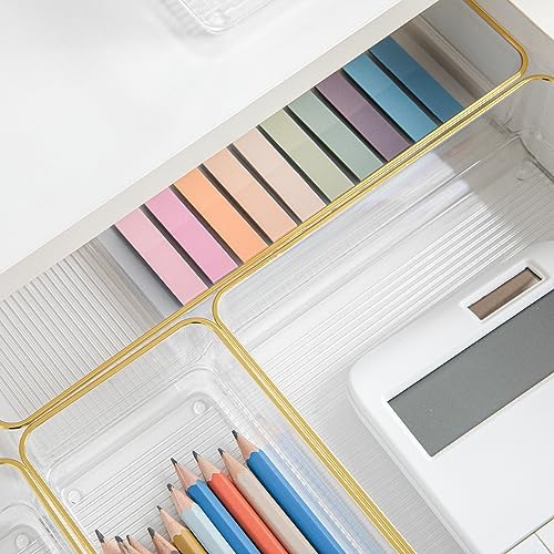 Martha Stewart Kerry Stackable Desk Drawer Organizers, Clear/Gold, 5-Pack