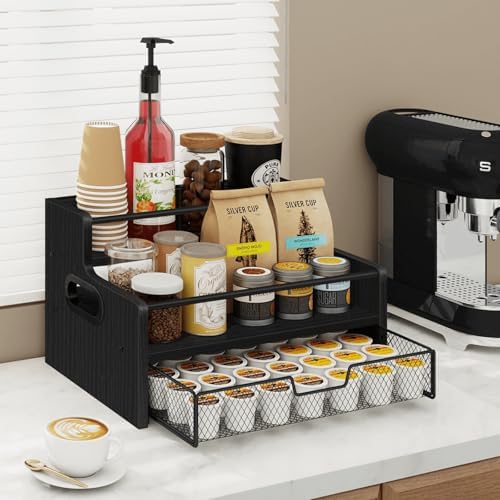 Homode 3-Tier Coffee Bar Organizer, 8 Bottle Syrup Stand, Black