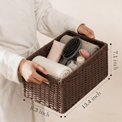joybest Dark Brown Wicker Baskets for Shelves, Hand-woven Storage Baskets