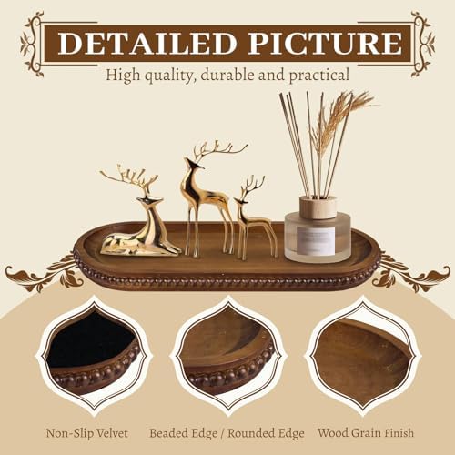 MAONAME Brown Oval Long Narrow Tray, 12" x 4.7" Wood Bathroom Vanity Tray