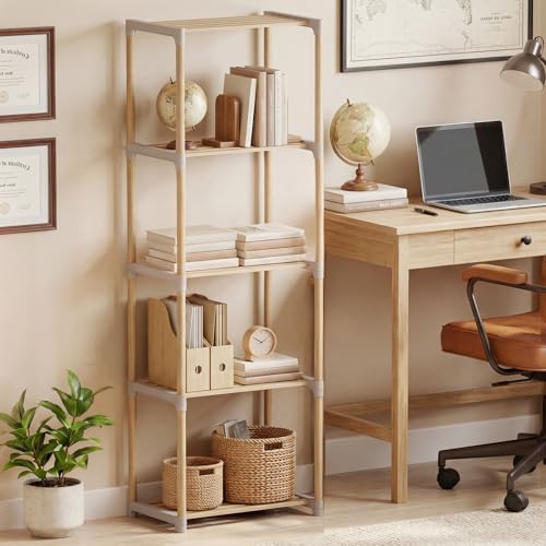 Tangkula 5-Tier Solid Wood Bookshelf, Pine Wood Bookcase with Open Shelves, Floor Standing Storage Organizer, Multi-Func