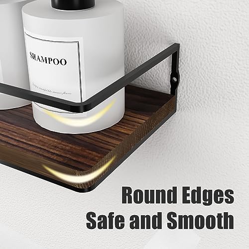 3+3 16.1in Bathroom Shelves Wall Mounted Over Toilet with Toilet Paper Storage Basket & Hooks, Hanging Floating Shelves Bathroom for Wall Room Decor, Bathroom Organizers and Storage Brown
