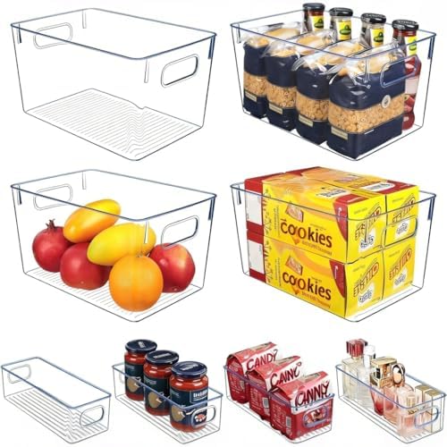 Set of 8 pantry organizers and storage, Clear Plastic Storage Bins for Kitchen Organization, Freezer Storage, Home Edit 