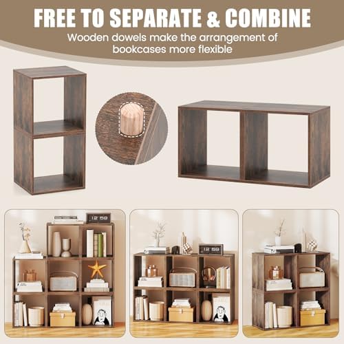 LOKO Stackable 2 Cube Storage Organizer, 2-Tier Bookshelf (2, Rustic Brown)