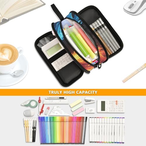 Dragons Red Blue Fire Eyes Pencil Case Box Boys Girls Large Pencil Pouch with Zipper Compartments Big Capacity Stationery Pen Bag Organizer for Kids Teens Adults School
