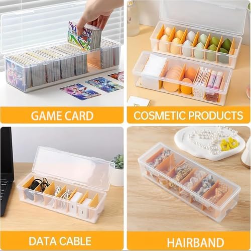 2 Pack Clear Cable Organizer Box with Lid, Plastic Charger Cable Cord Storage Organizer, Stackable Office Desk Organizer