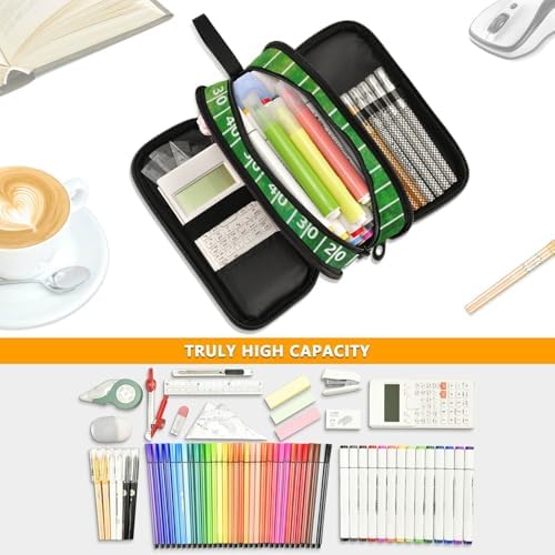 Pencil Case Large Big Capacity Football Ball Field Pencil Bag for Girls Boys Zippers Pen Bag Holder Pouch Box Makeup Bag 3 Compartment Portable Stationery Storage for College Students School