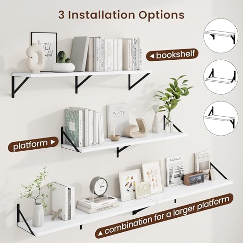 Axeman Deep Floating Shelves, 40'' x 10'' White Wall Shelves Set of 2