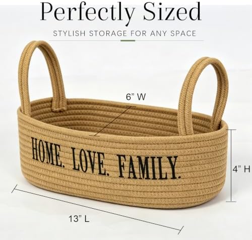 2 Pack Cotton Rope Storage Baskets, Toilet Tank Basket with Handles, "HOME. LOVE. FAMILY" Embroidered Bathroom Organizer