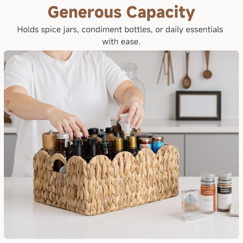 StorageWorks Wicker Baskets for Nursery, Water Hyacinth Scalloped Baskets