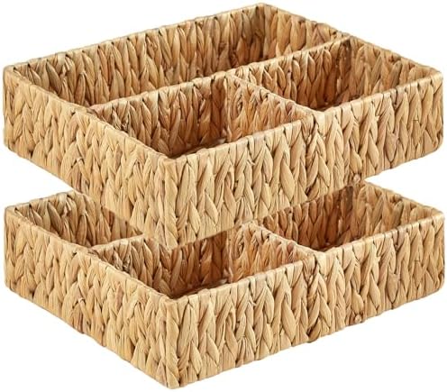 Vagusicc Wicker Divided Storage Basket, Hand-Woven Water Hyacinth Wicker Baskets, Basket for Drawer Organizing, 3 Sectio