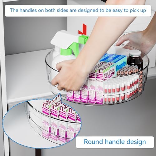 Yieach 4 Pack 12" W Clear Acrylic Lazy Susan Turntable for Cabinet,Refrigerator,Pantry and Kitchen - with Handle - Large