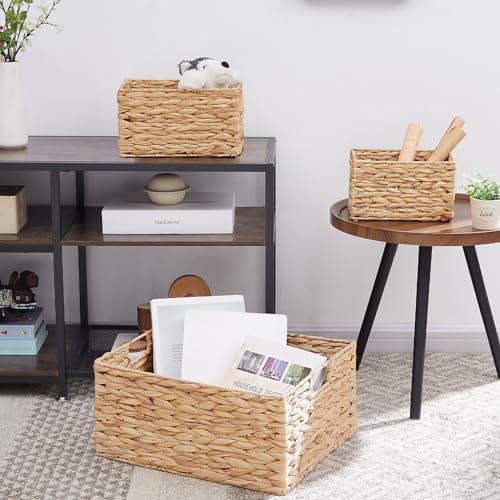 Vagusicc Wicker Basket, 3-Pack Water Hyacinth Wicker Storage Basket with Handles, Storage Baskets for Organizing, Large 