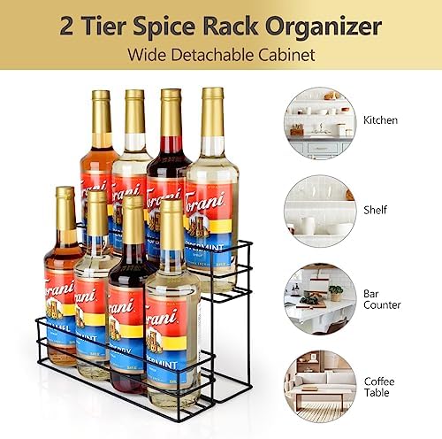 kimilus 8 Bottle Capacity Coffee Syrup Organizer 2 Tier Coffee Syrup Stand Shelf for Coffee Bar Kitchen Small Wine Rack 