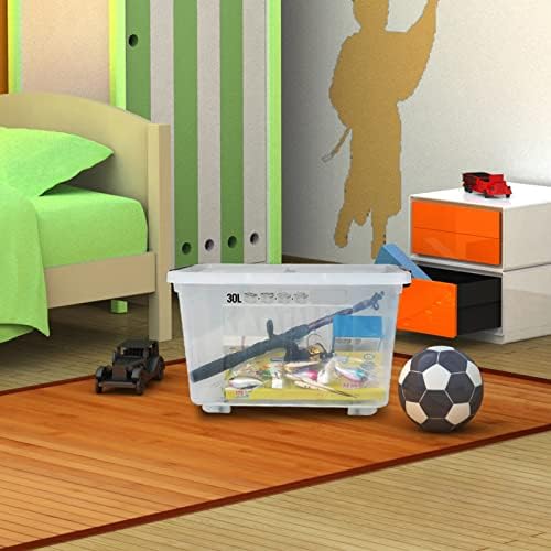 4 Packs 30 L Clear Large Storage Boxes Container with Lids and Wheels