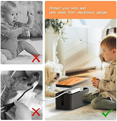 Cable Management Box 2 Pack with 16 Cable Clips Set-Large & Medium & Small Wooden Style Cable Organizer Box to Hide Wire