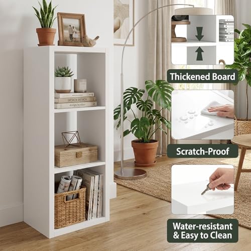 WannabeMyself【2026 Wooden Thick Frame】 3 Cube Storage Organizer with Anti-Tipping Kits, Reversible Open Back Book Shelf,