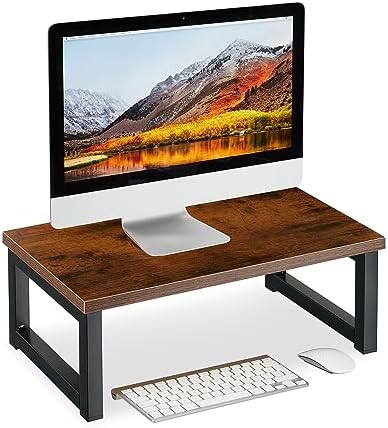 Relaxdays Monitor Stand, Screen Raiser for Desk, Office and Home, HxWxD: 15 x 40 x 23 cm, Industrial Design, Brown/Black