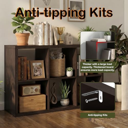 WannabeMyself【2026 Wooden Thick Frame】 6 Cube Storage Organizer with Anti-Tipping Kits, Reversible Open Back Book Shelf,