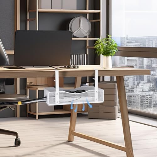 Extra Wide Under Desk Cable Management - 7inch No Drill Installation Cable Management Tray, Clamp/Screw Mount Desk Cable