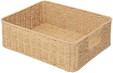 Rectangular Woven Paper Rope Storage Baskets for Shelves(Desert)