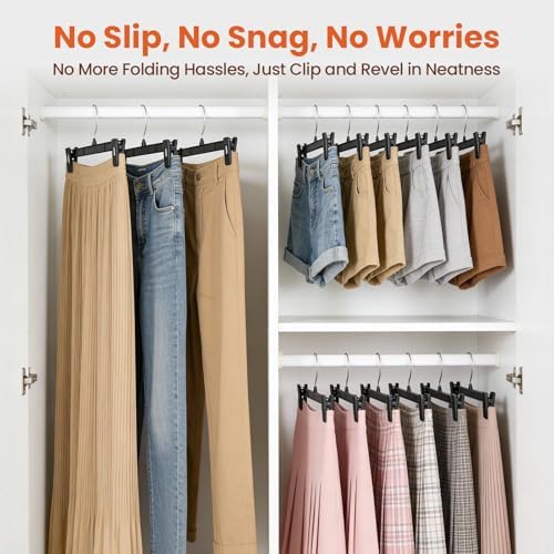 HOUSE DAY Black Pants Hangers with Clips 10 Pack, 12 Inch Skirt Hangers