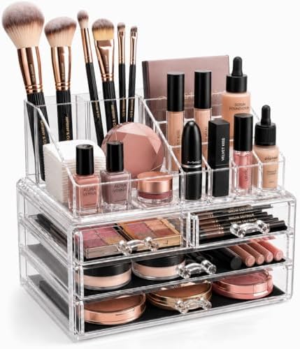 Brookstone Makeup Organizer Countertop, Cosmetic Display Case, Acrylic Makeup Storage for Vanity, Clear Make-up Organize