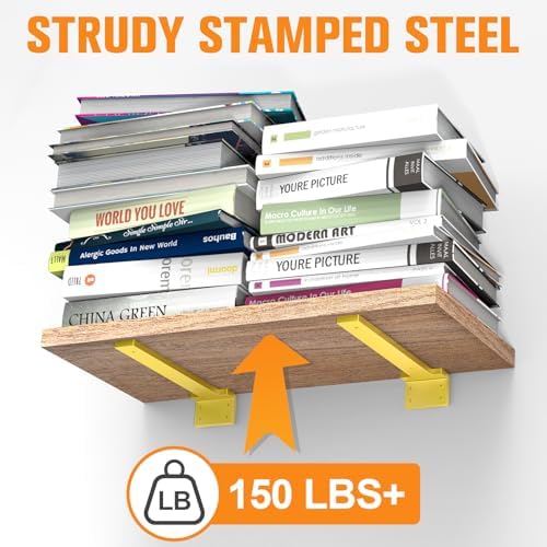 Gold Floating Shelf Brackets 8 inch 4 Pack L Brackets for Floating Shelves Metal Heavy Duty Shelf Bracket for DIY Shelvi