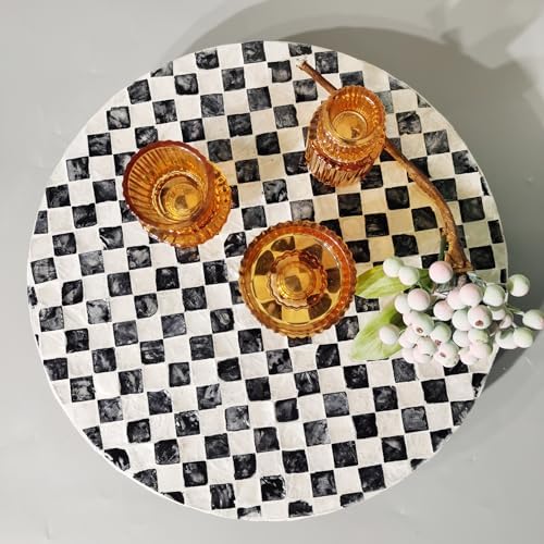 12-Inch Mother of Pearl Lazy Susan for Table Top, Black & White