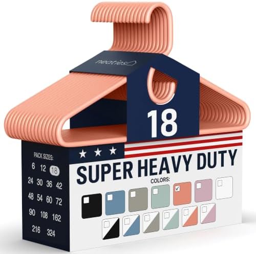 Super Heavy Duty Clothes Hangers 18 Pack – Made in the USA - 10lb Capacity, Thick Plastic Hangers for Pants, Coats, Jackets, Jeans and Adult Clothing – Peach