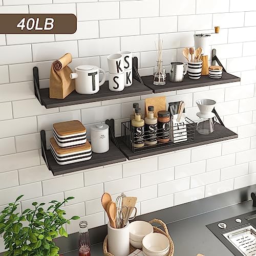YGEOMER 4 Different Sizes Floating Shelves for Wall Decor, Weathered Gray
