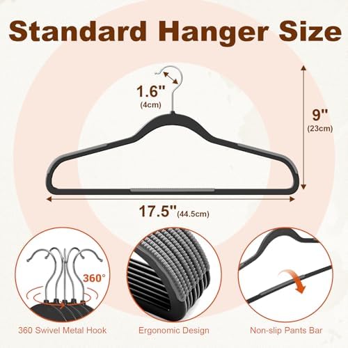 HOUSE DAY Non Slip Plastic Clothes Hangers 60 Pack with Rubber Pads, Black