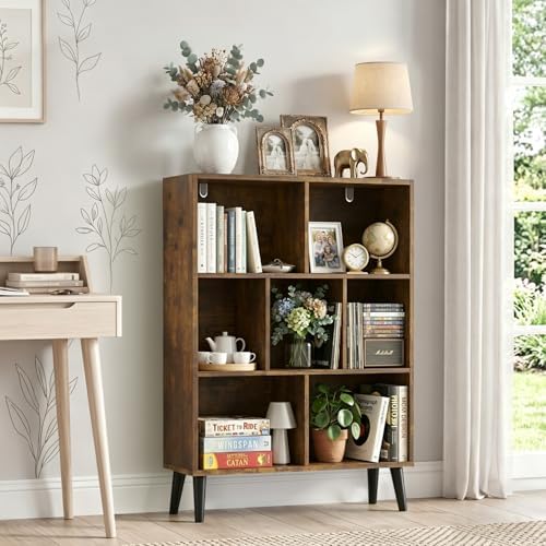 7 Cube Storage Organizer Shelf，Open Cube Bookshelf with Legs