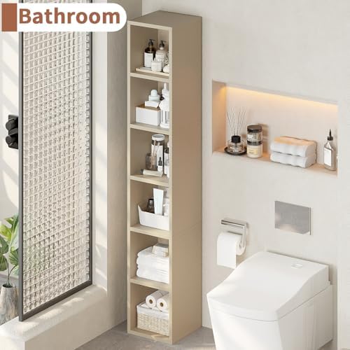 6-Tier Tall Narrow Bookshelf,Slim Bookcase with Open Cubes