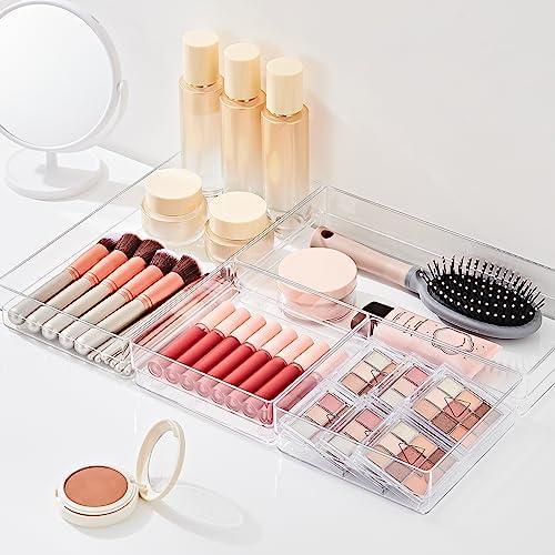 SMARTAKE 6 PCS Clear Plastic Kitchen Large Size Drawer Organizers Set